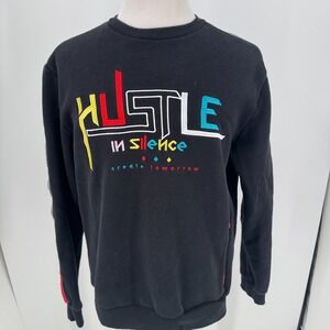 CREATE 2MRW Black Embroidered Sweatshirt Hustle in Silence MENS Streetwear XL